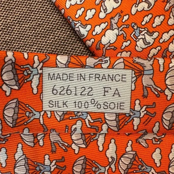 NEW Authentic Hermès Orange Paris Silk Tie Jockey Horse Clouds Print - Picture 4 of 12